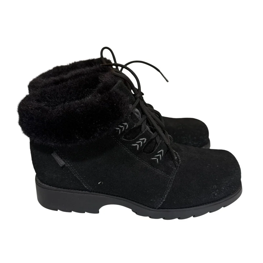 Sporto Insulated Waterproof Winter Boots Black Suede Faux Fur Lace Up Womens 9M